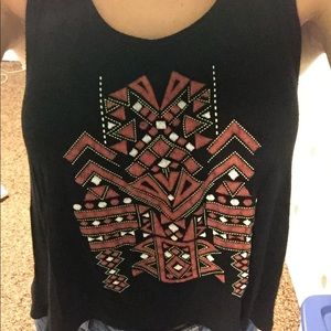 Black flowy tank top with design